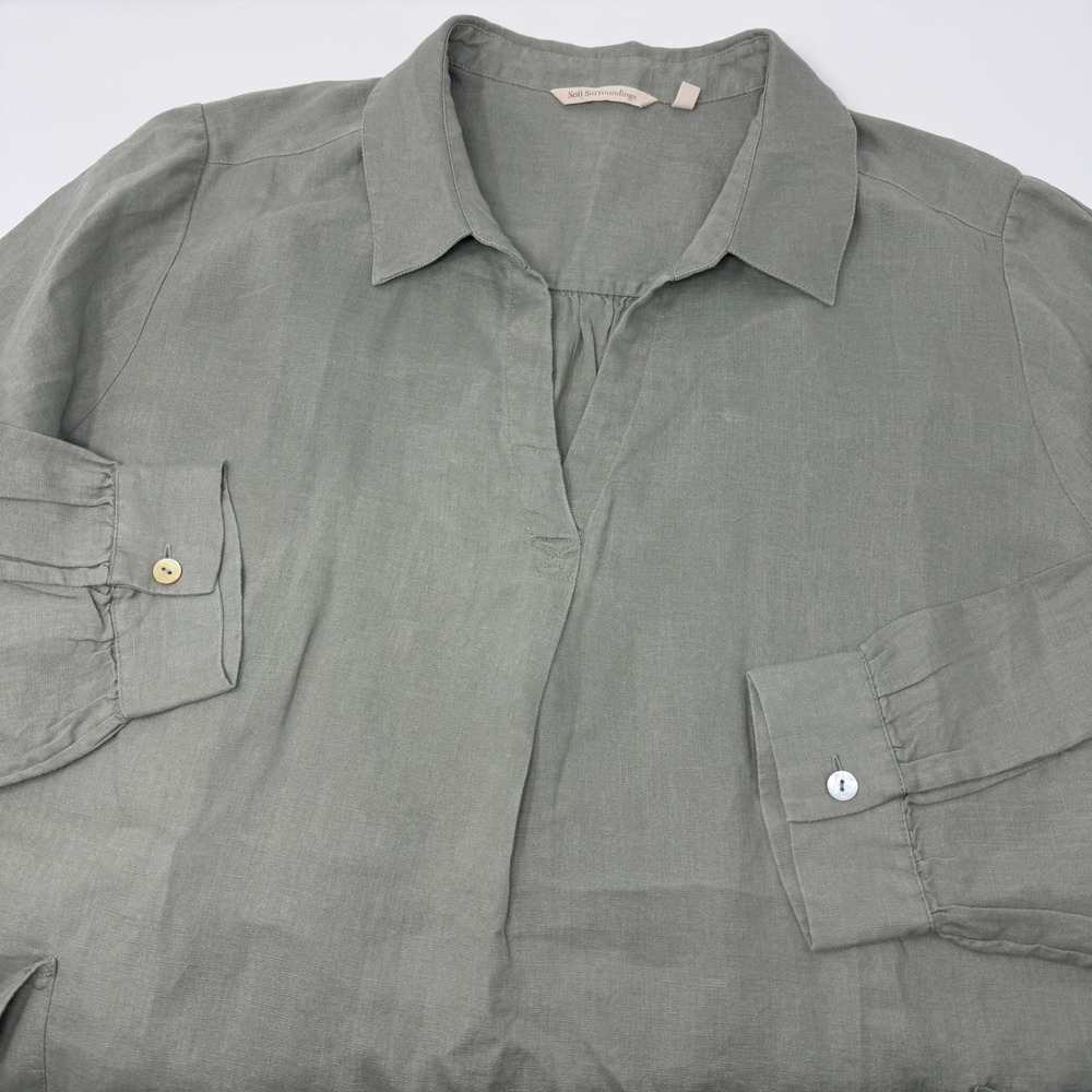 Soft Surroundings 100% Linen Tunic Sage Green V-Neck Pocket Shirt Women Size 3X
